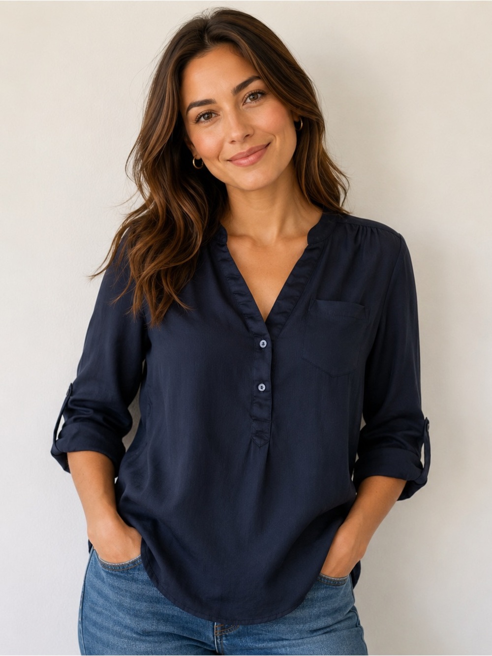 The Limited Blouse Women Size S Black Sheer Roll Tab Sleeve Button Front